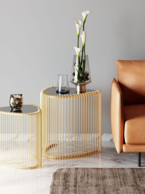 SET 2 TAVOLINI ORO CON VETRO SPECCHIATO – MASCAGNI