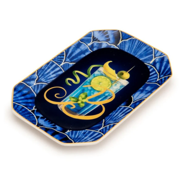 Palais Royal Vassoietto Svuotatasche Porcellana Iniziale B con Ricetta Cocktail Blue Lagoon 12x18 cm