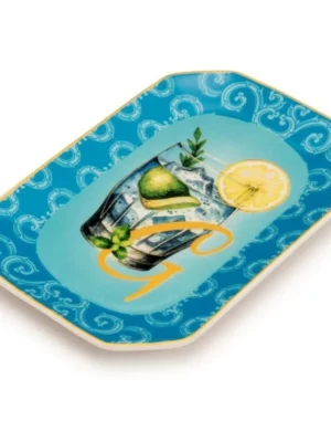 Palais Royal Vassoietto Svuotatasche Porcellana Iniziale G con Ricetta Cocktail Gin Tonic 12x18 cm