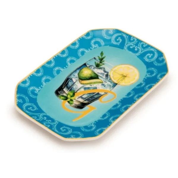 Palais Royal Vassoietto Svuotatasche Porcellana Iniziale G con Ricetta Cocktail Gin Tonic 12x18 cm