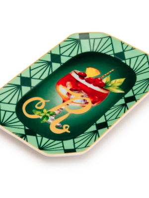Palais Royal Vassoietto Svuotatasche Porcellana Iniziale R con Ricetta Cocktail Rob Roy 12x18 cm
