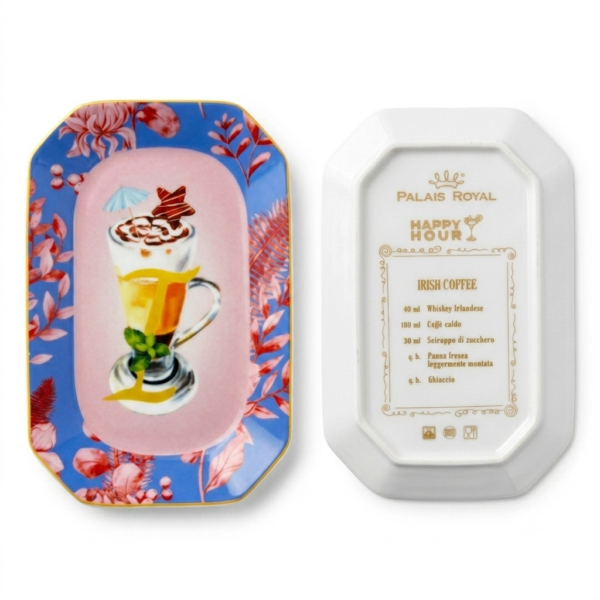 Palais Royal Vassoietto Svuotatasche Porcellana Iniziale I con Ricetta Cocktail Irish Coffee 12x18 cm
