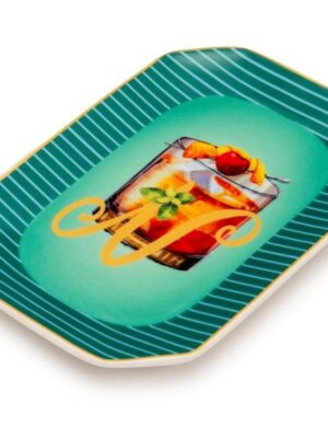 Palais Royal Vassoietto Svuotatasche Porcellana Iniziale N con Ricetta Cocktail Negroni 12x18 cm