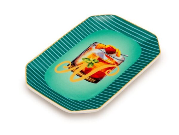 Palais Royal Vassoietto Svuotatasche Porcellana Iniziale N con Ricetta Cocktail Negroni 12x18 cm