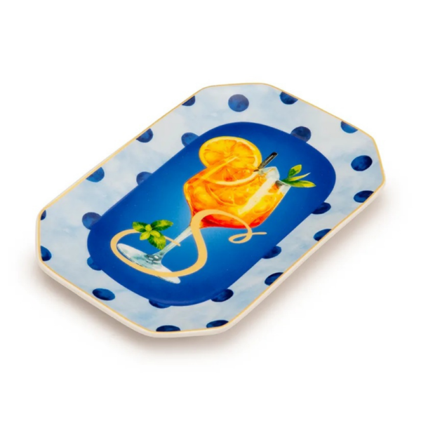 Palais Royal Vassoietto Svuotatasche Porcellana Iniziale S con Ricetta Cocktail Spritz 12x18 cm