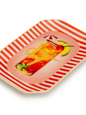 Palais Royal Vassoietto Svuotatasche Porcellana Iniziale T con Ricetta Cocktail Tequila Sunrise 12x18 cm